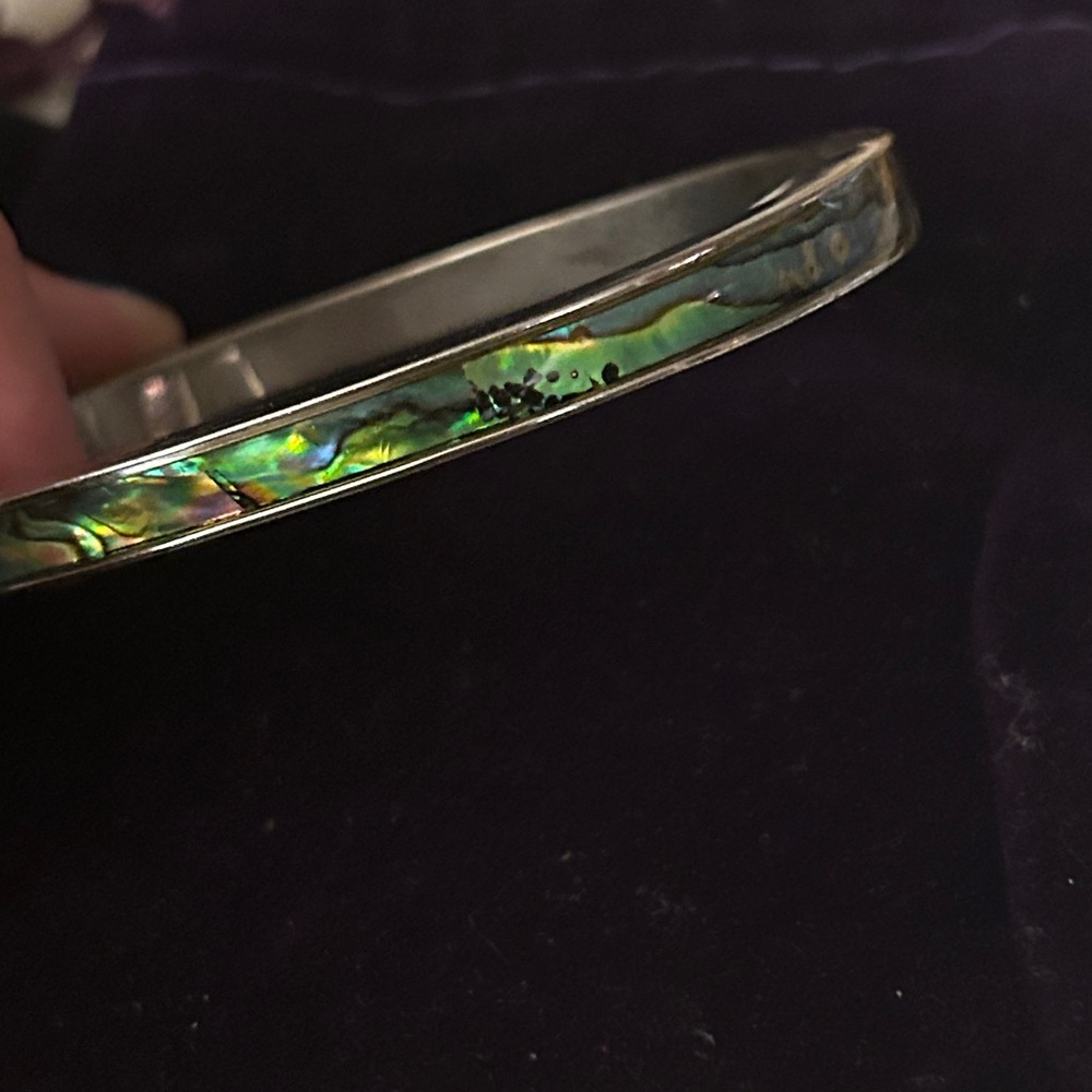 Abalone Shell Silver Bangle Bracelet - image 1